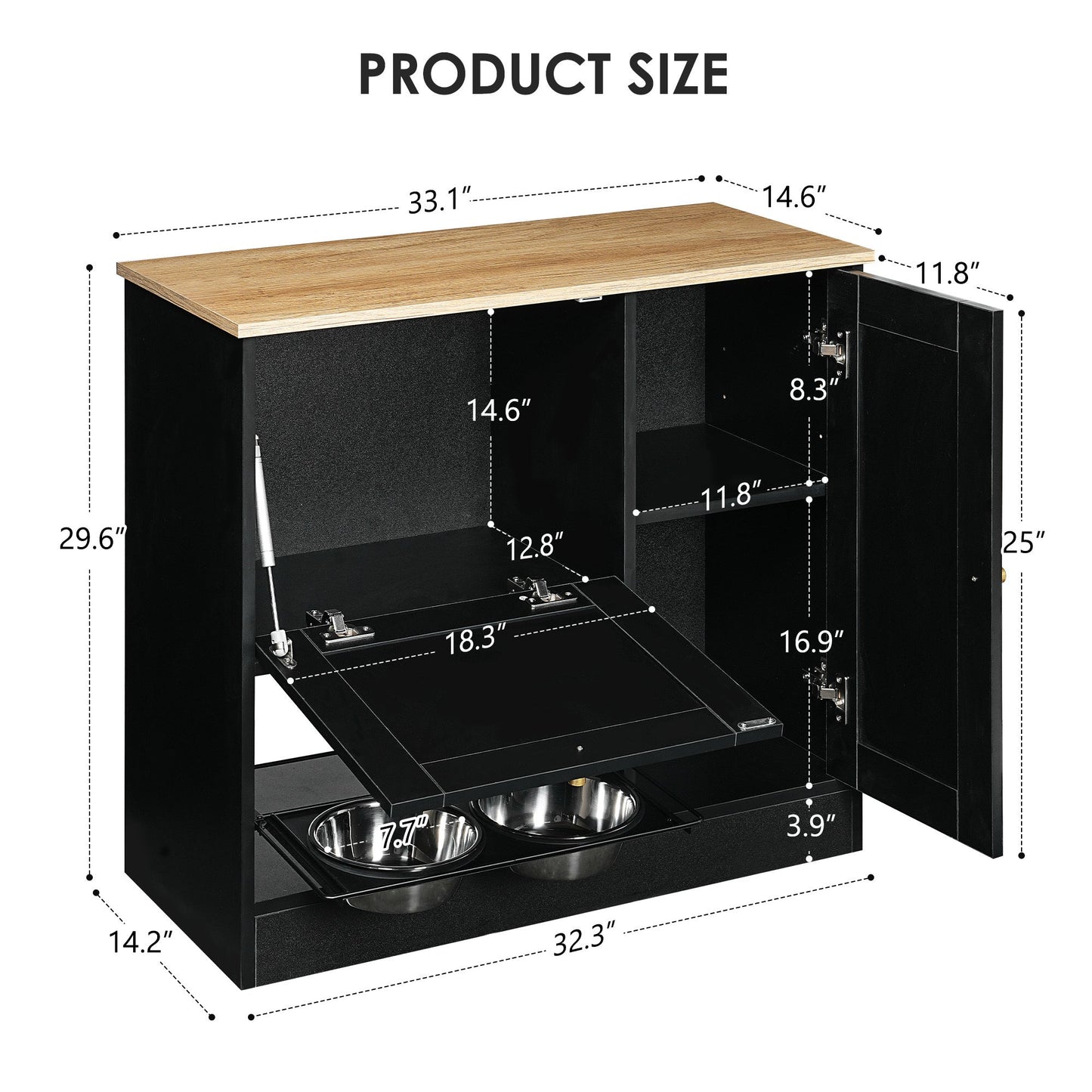 Feeding Station with 2 Lockers and Elevated Bowls – Black