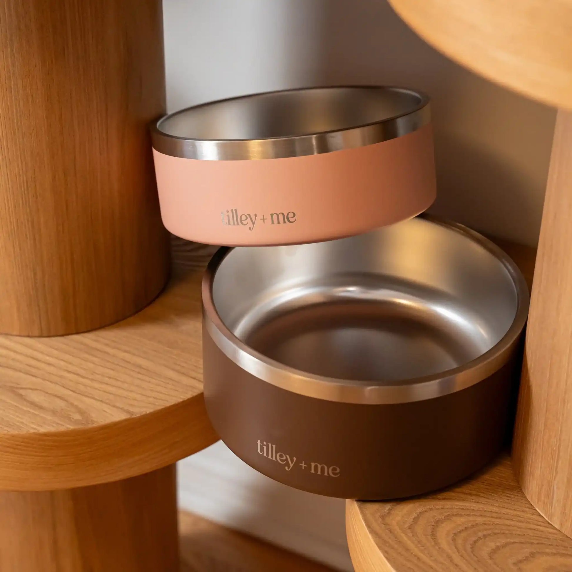Stainless steel pet bowl in a home feeding setting