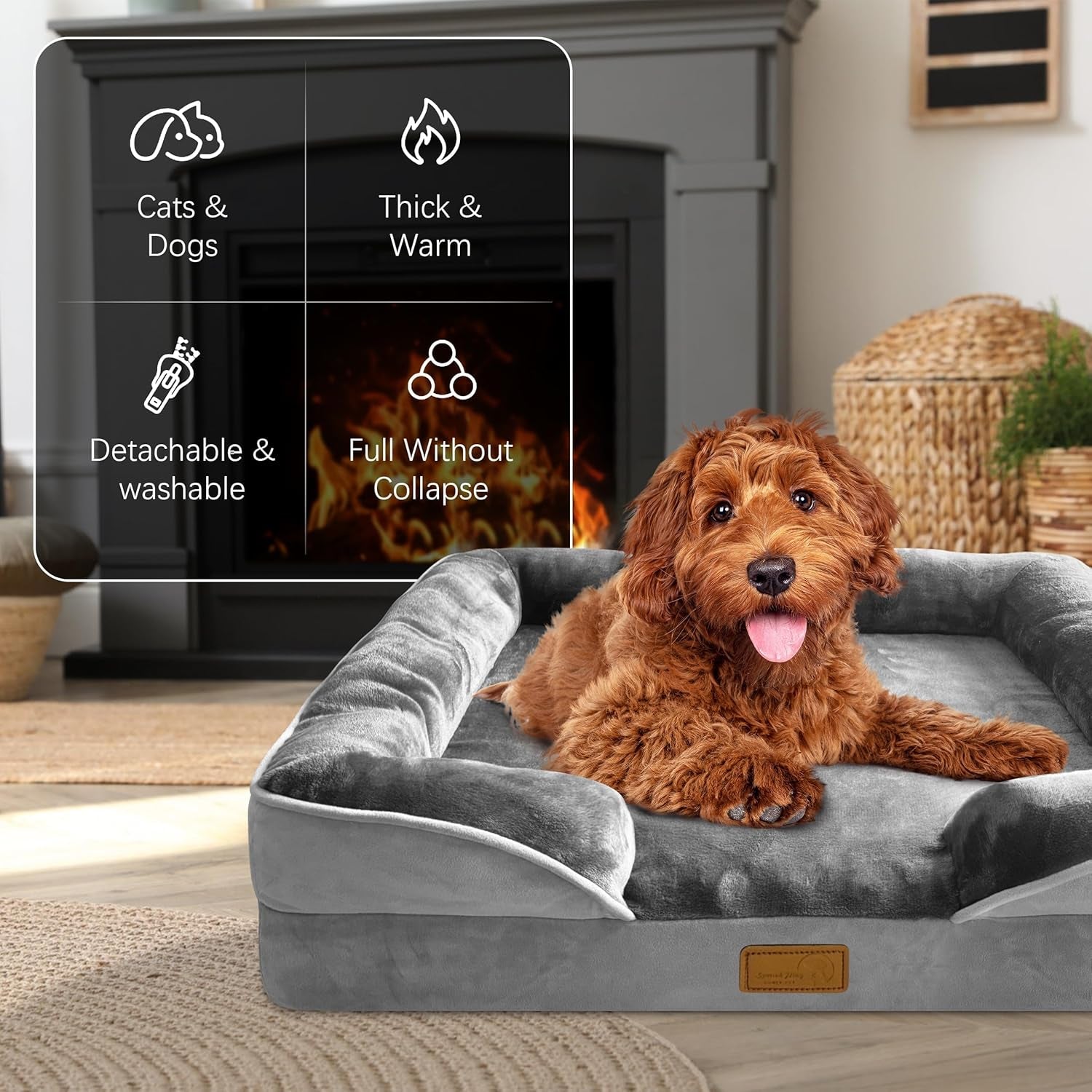 Dog sofa bed with a waterproof inner liner for easier maintenance