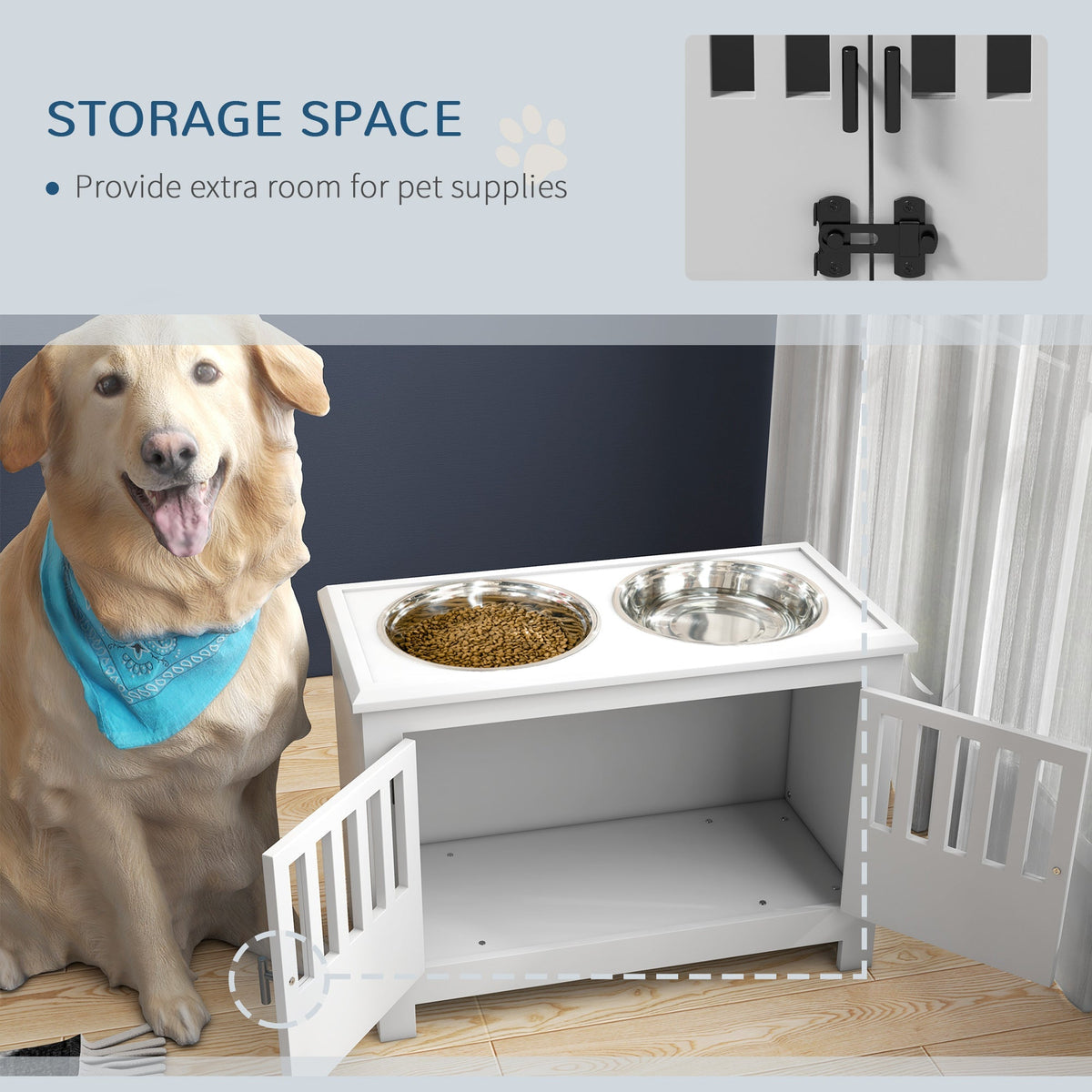 PawHut Large Elevated Dog Bowls with Storage Cabinet