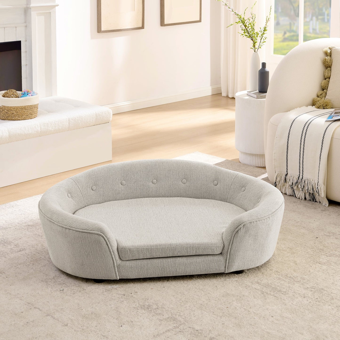 Oversized Oval Semi-Enclosed Dog Sofa — Beige