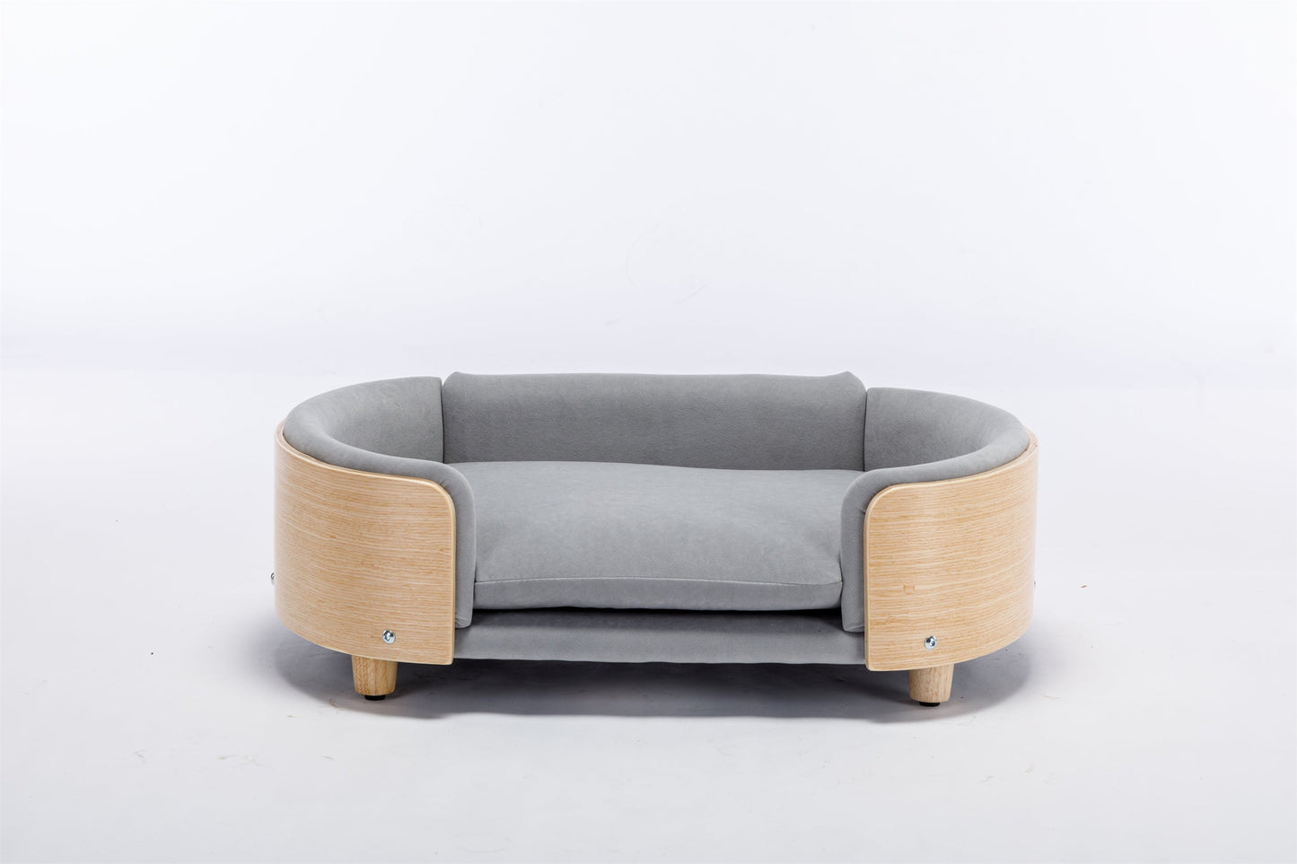 Raised Scandinavian pet bed for small dogs in a modern home