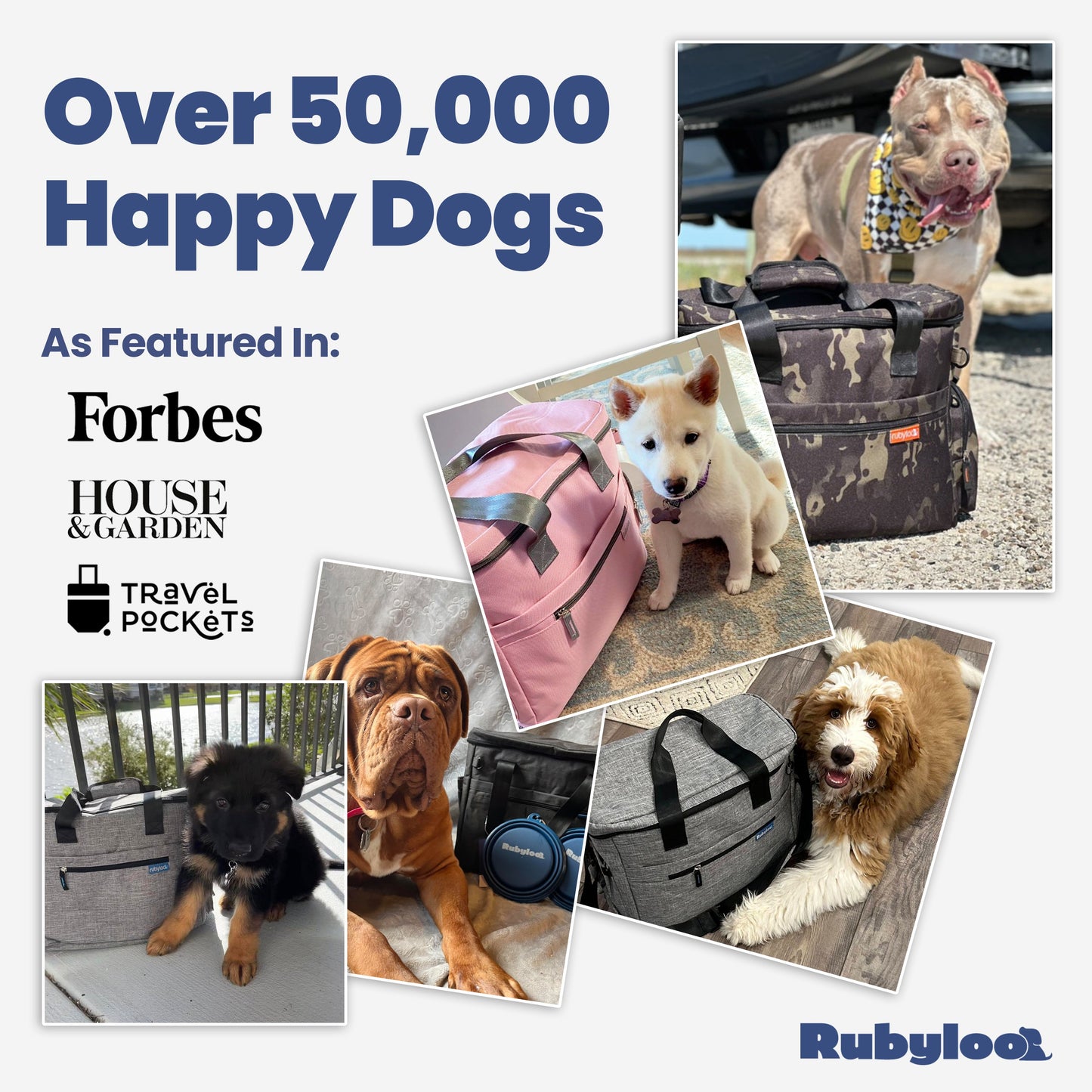 Dog travel bag for supplies shown with dogs in everyday use