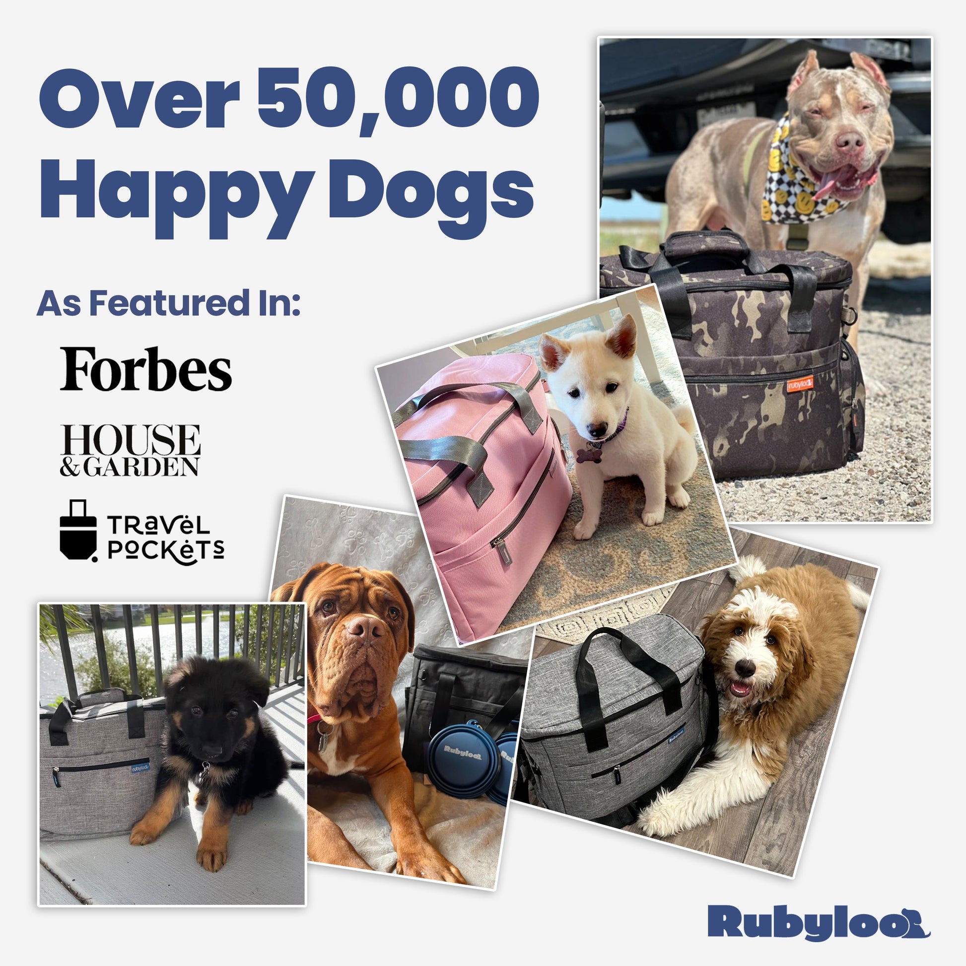 Dog travel bag for supplies shown with dogs in everyday use