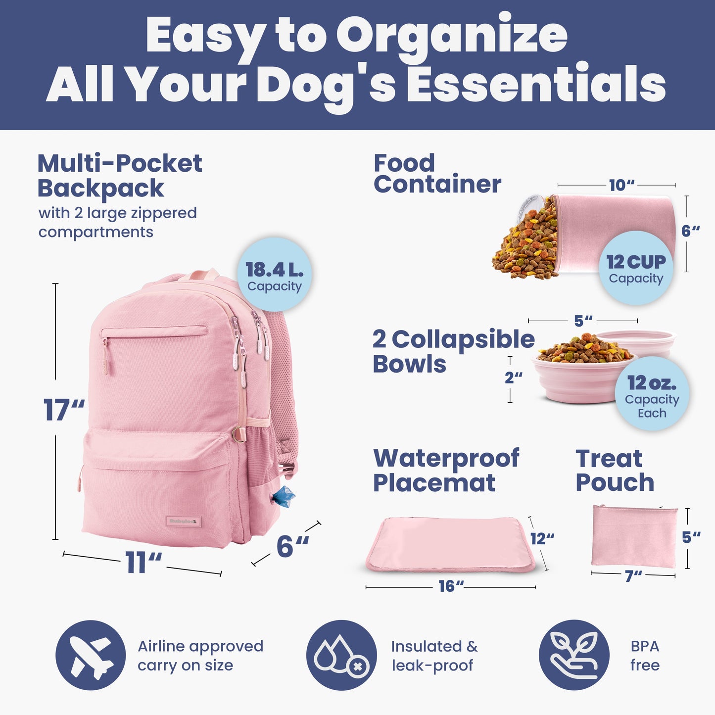 Dog travel backpack interior organization for walking and travel essentials