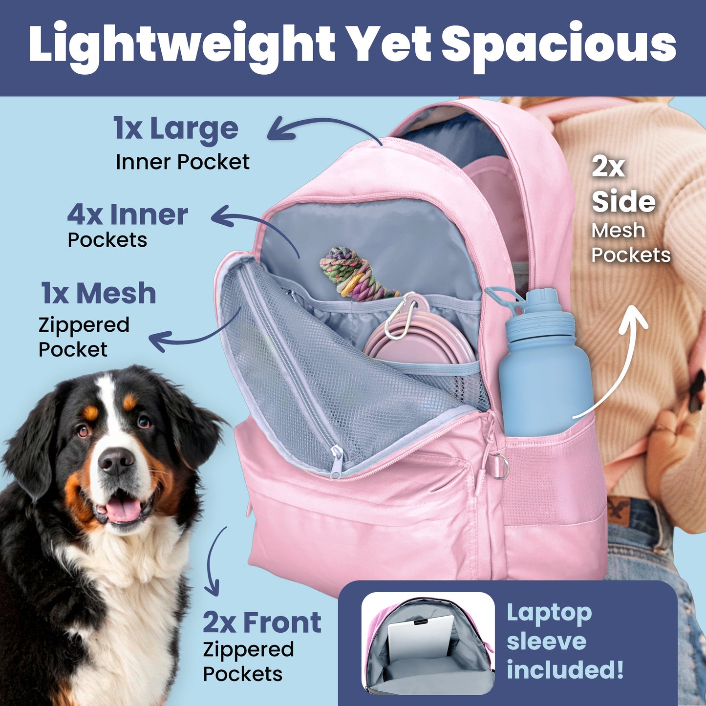 Dog travel backpack with padded straps for comfortable carrying