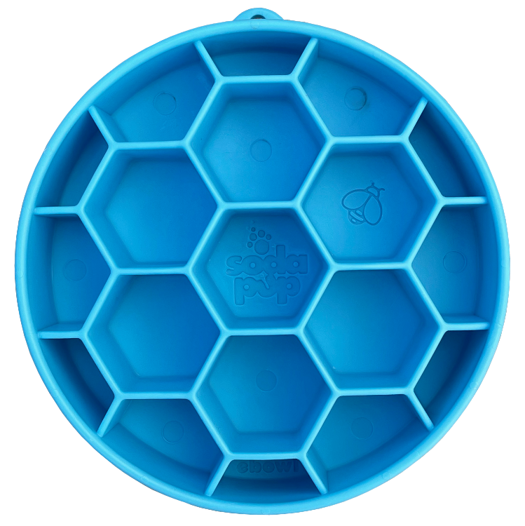 Honeycomb slow feeder dog bowl with a raised honeycomb pattern to slow eating