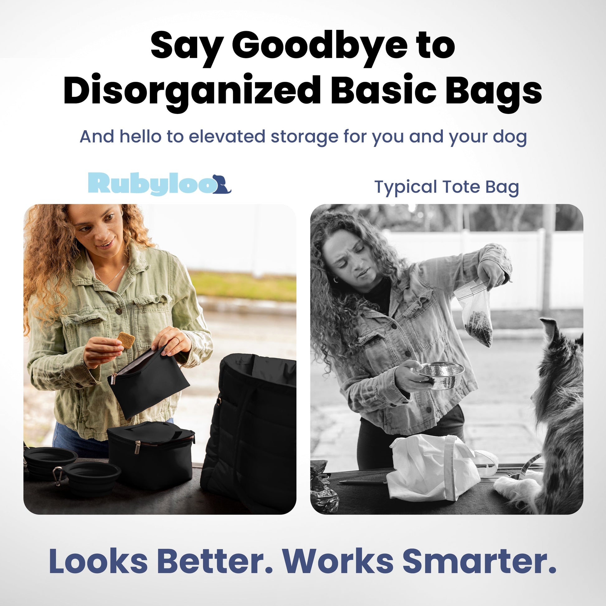 Black puffer dog travel bag for walking, travel, and feeding essentials