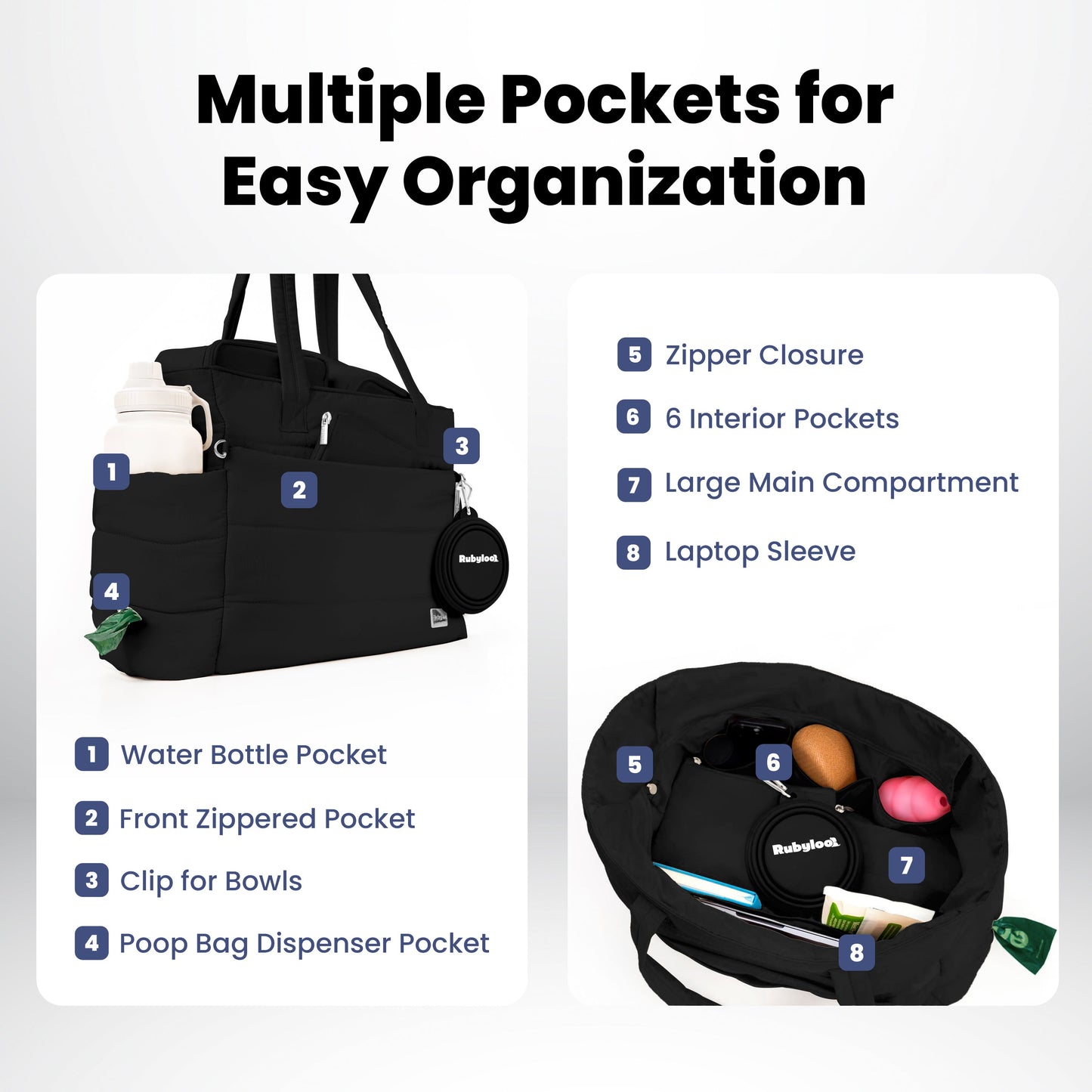 Quilted puffer travel bag for organizing dog supplies on trips and day outings