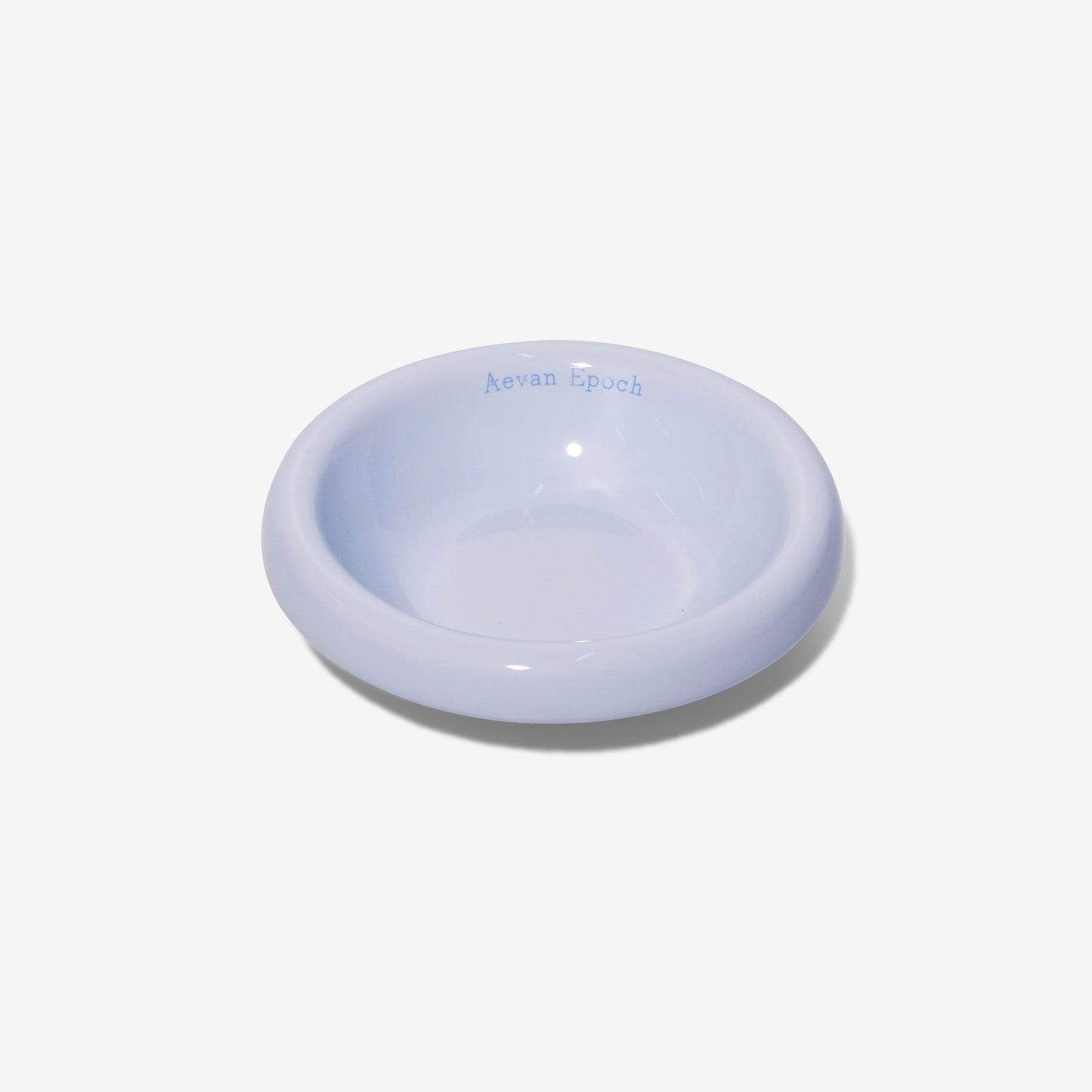 Round, light blue glossy Aevan Epoch stoneware pet bowl for food or water use
