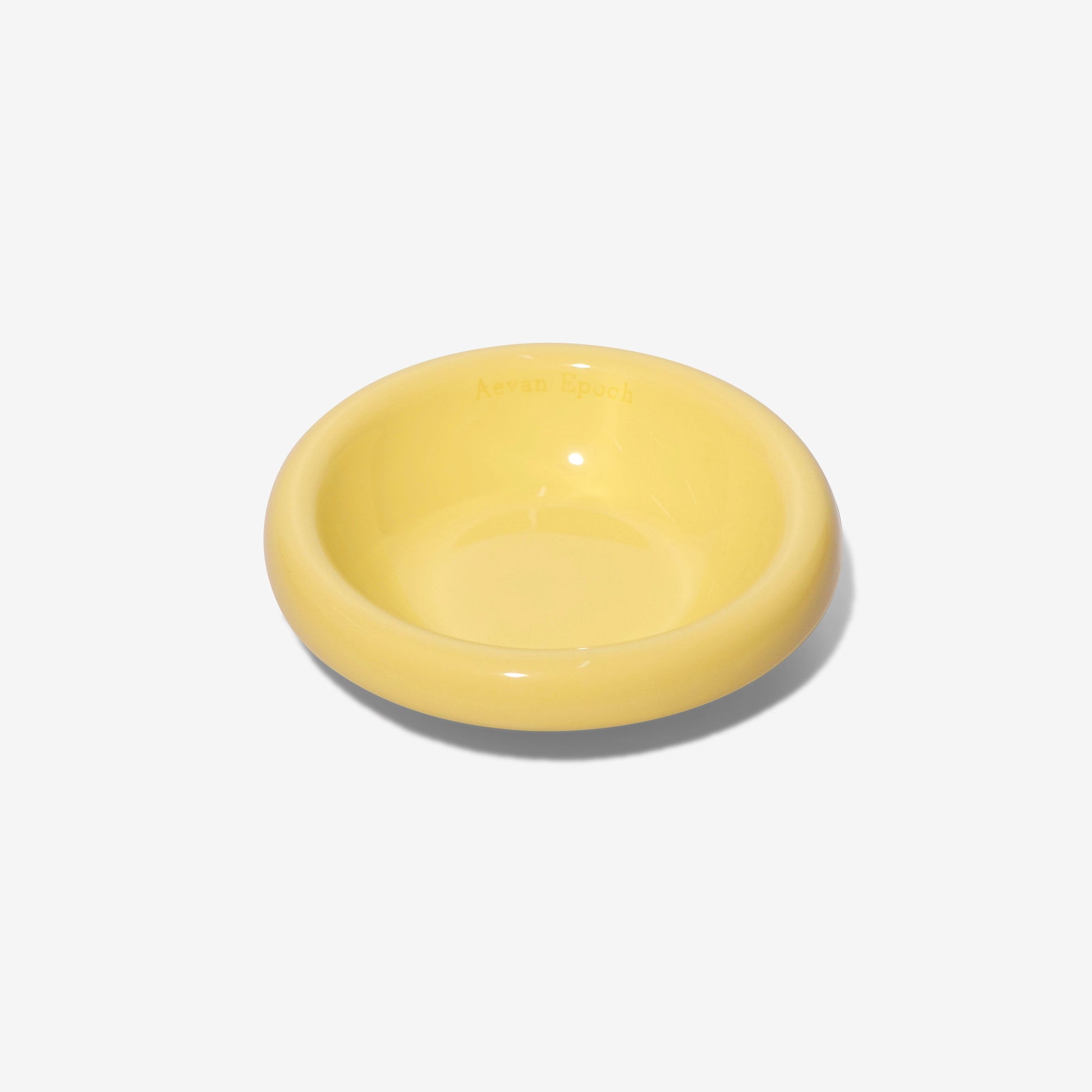 Yellow ceramic bowl Round glossy Aevan Epoch stoneware pet bowl for food or water use