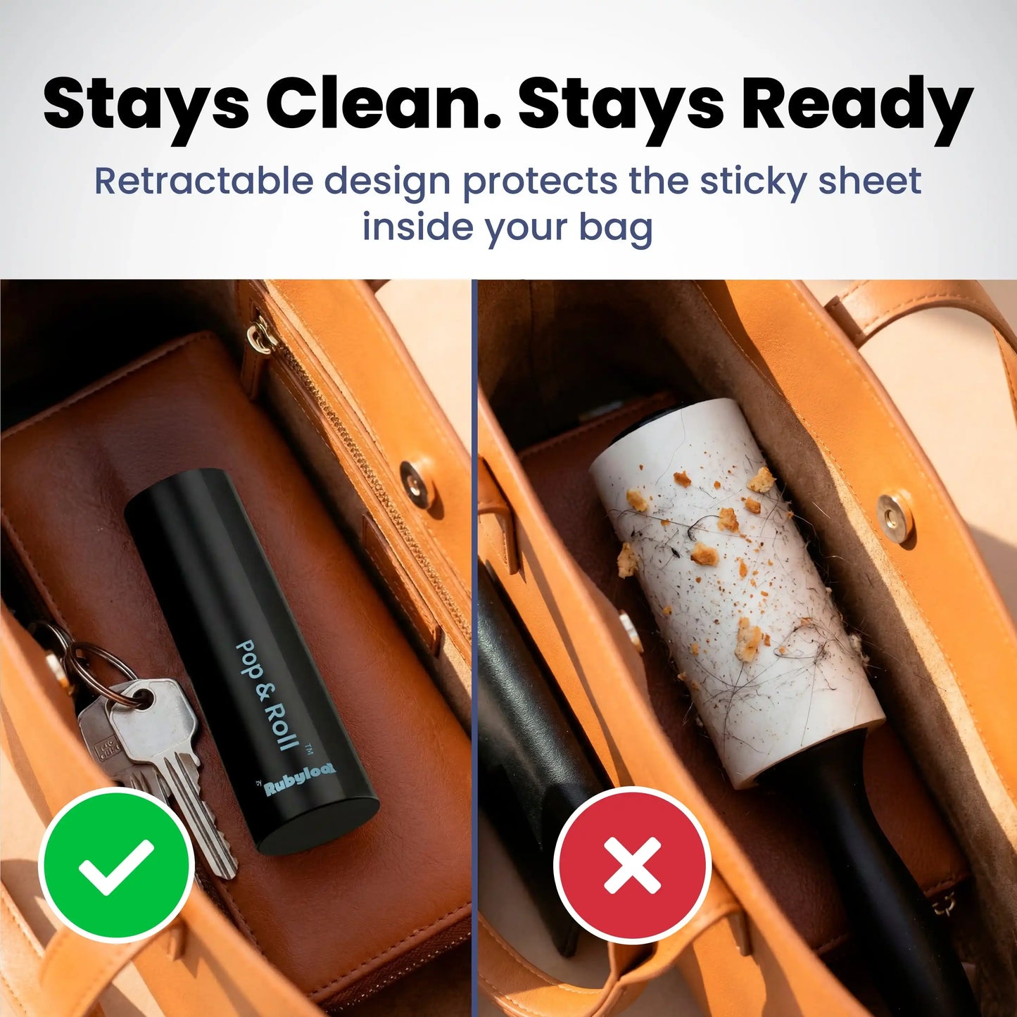 Rubyloo mini lint roller with replacement refill sheets