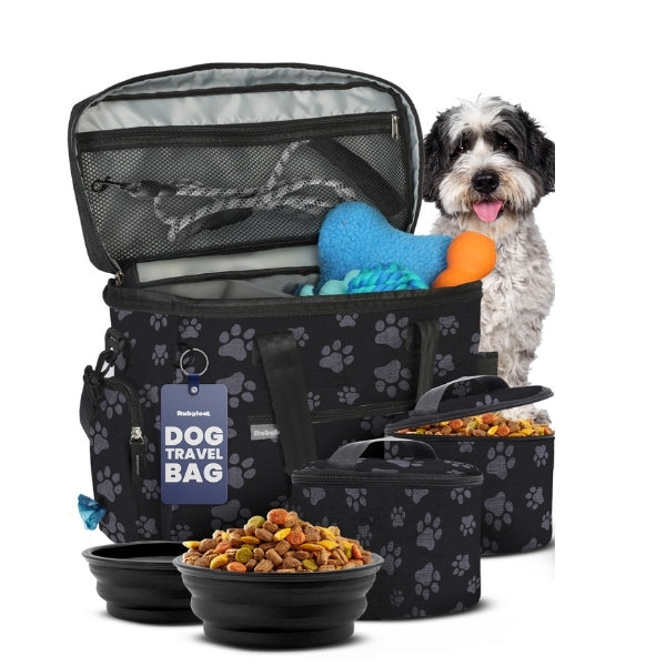 Paw print dog travel bag for organizing pet essentials