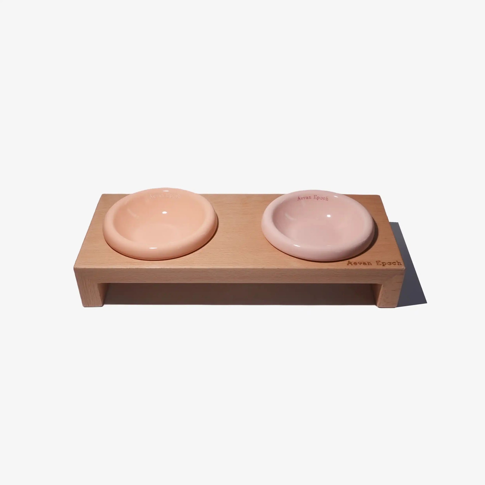 Solid wood pet bowl stand options showing double bowl configurations