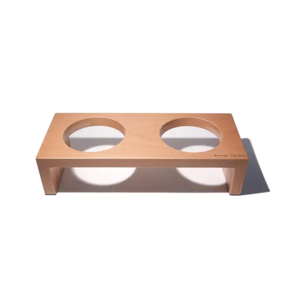 Wooden double-dish pet feeder 