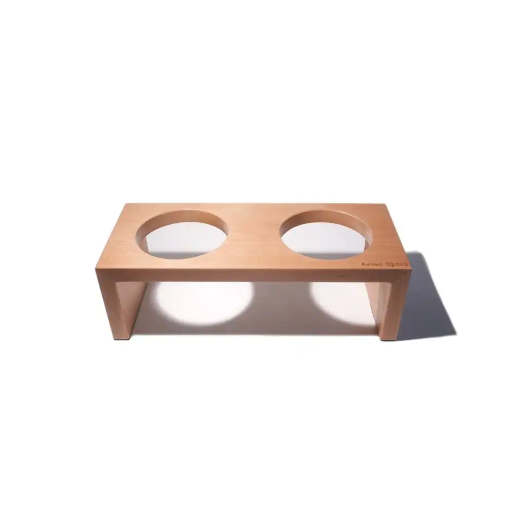 Wooden pet feeder with two bowls 