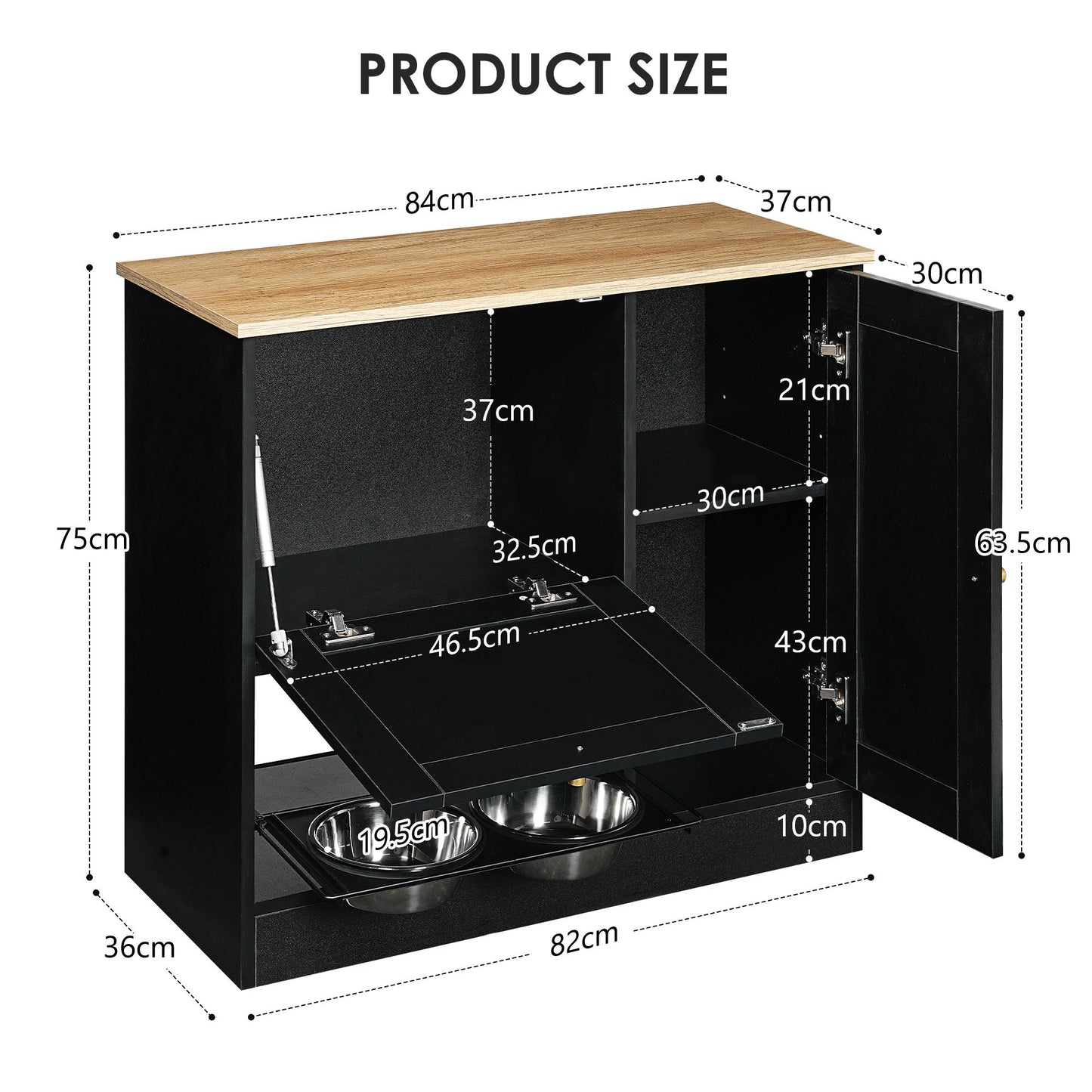 Feeding Station with 2 Lockers and Elevated Bowls – Black