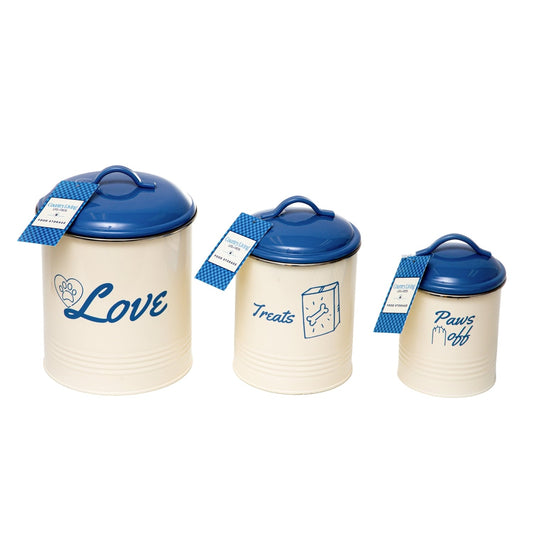 Country Living Set of 3 Pet Treat Storage Canisters – French Blue Lid