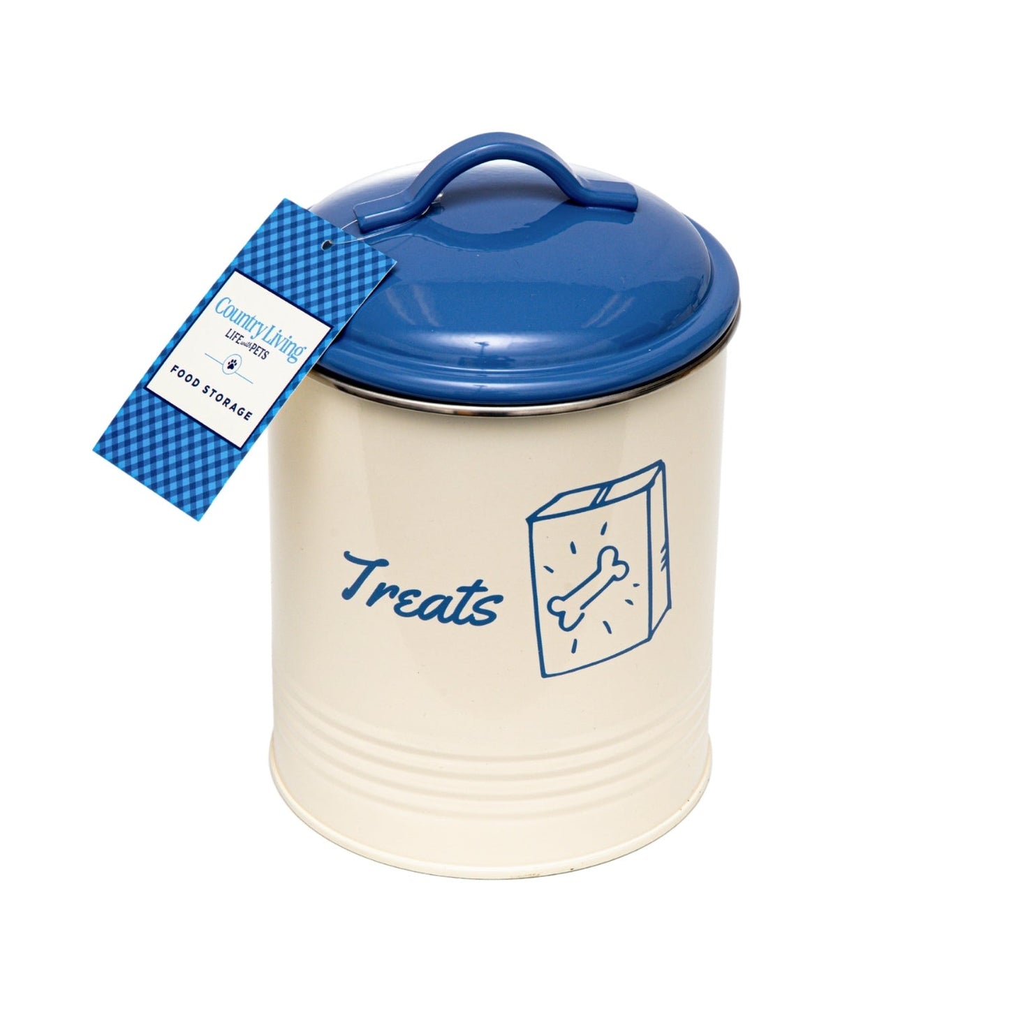 Country Living Set of 3 Pet Treat Storage Canisters – French Blue Lid