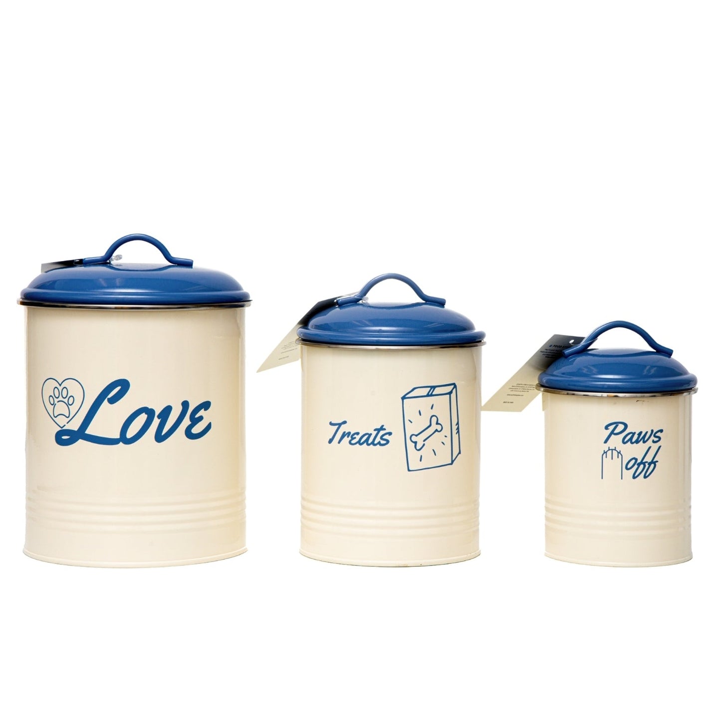 Country Living Set of 3 Pet Treat Storage Canisters – French Blue Lid