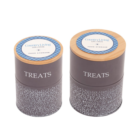 Country Living Dog Treat Canisters – Set of 2 Carbon Steel Jars with Bamboo Lids