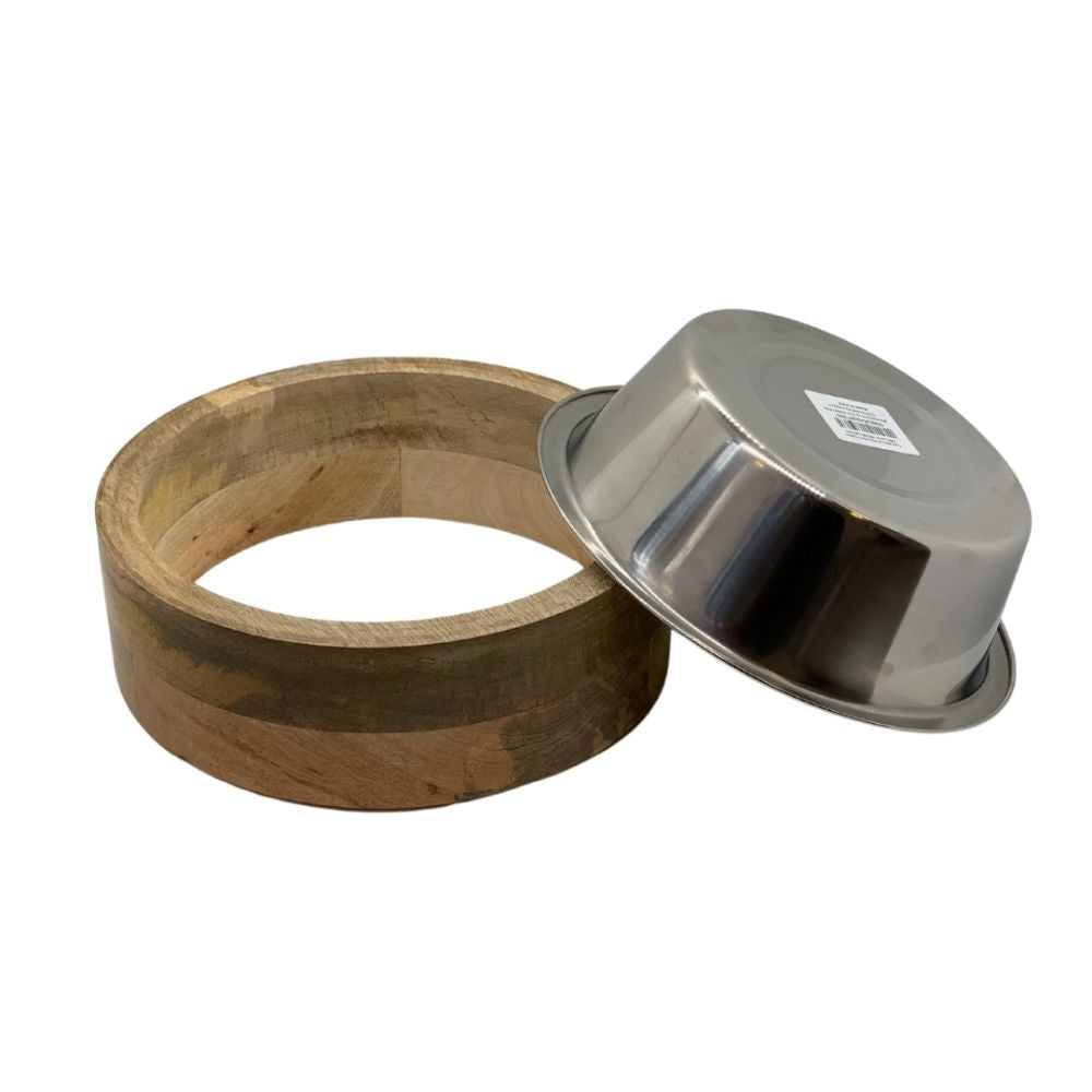 Country Living Stainless Steel Dog Bowl with Mango Wood Holder