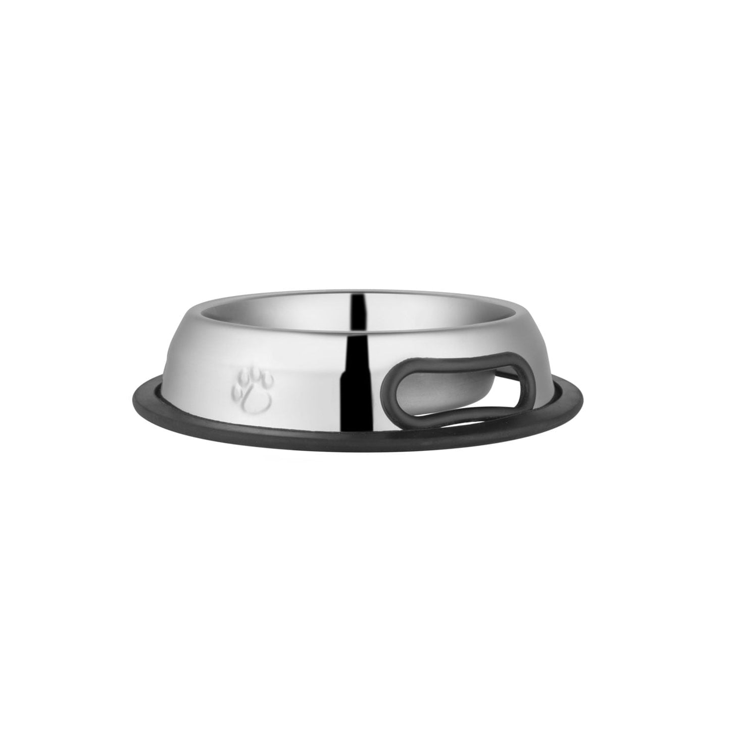 No-tip stainless steel pet bowl with finger-lift cutouts
