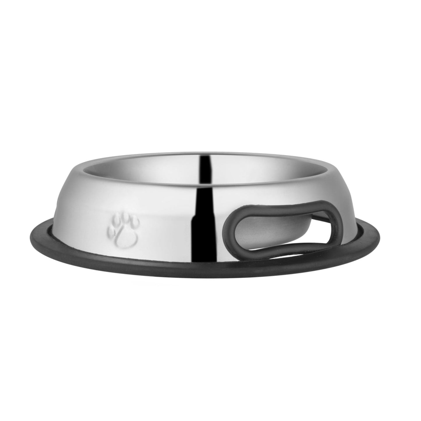 Stainless steel pet bowl with a rubber base for added stability