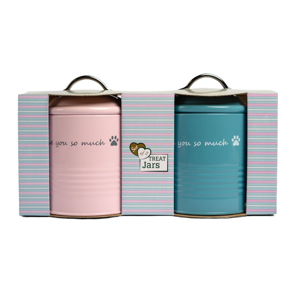 I Love You So Much Dog Treat Canister Gift Set – Pink & Blue