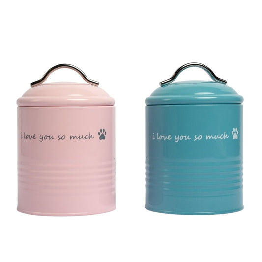 I Love You So Much Dog Treat Canister Gift Set – Pink & Blue